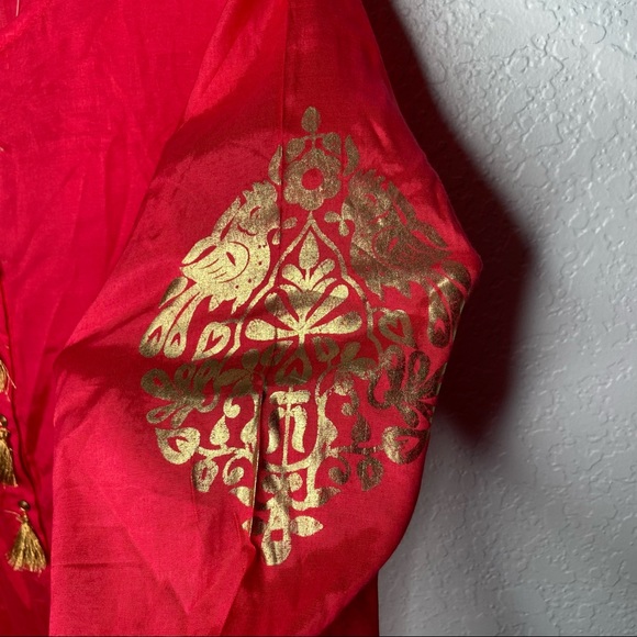 Pakistani Designer Ethnic By Outfitters Kurta Fusion Coral Pink Large Asymmetric - Picture 3 of 10